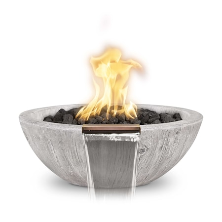 The Outdoor Plus 27 Round Sedona Fire & Water Bowl - Wood Grain GFRC Concrete - Ivory - Match Lit - Liquid Propane OPT-27RWGFW-IVY-LP